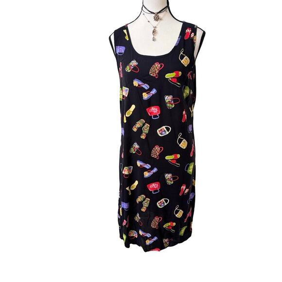 90's vtg. Retro Artsy California Concepts Cute shoes Dress M/L. - Picture 1 of 7
